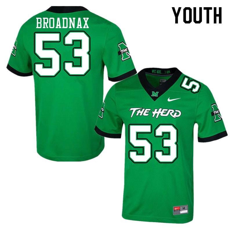 Youth #53 Johran Broadnax Marshall Thundering Herd College Football Jerseys Sale-Green - Click Image to Close